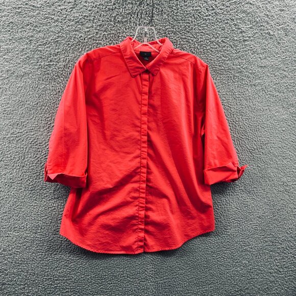 Worthington Womens‎ Top Large Coral 3/4 Sleeve Button Front Shirt Stretch - Picture 1 of 8